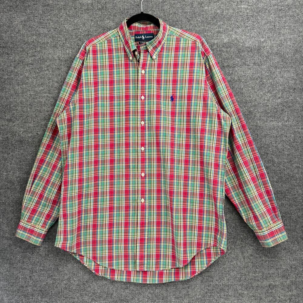Vintage Ralph Lauren Mens Classic Fit Button Up Shirt Size L Tartan Plaid Preppy